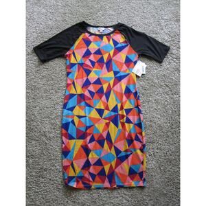New LuLaRoe Julia Regland Knee length Dress womans Medium Sporty Geometric Cute!
